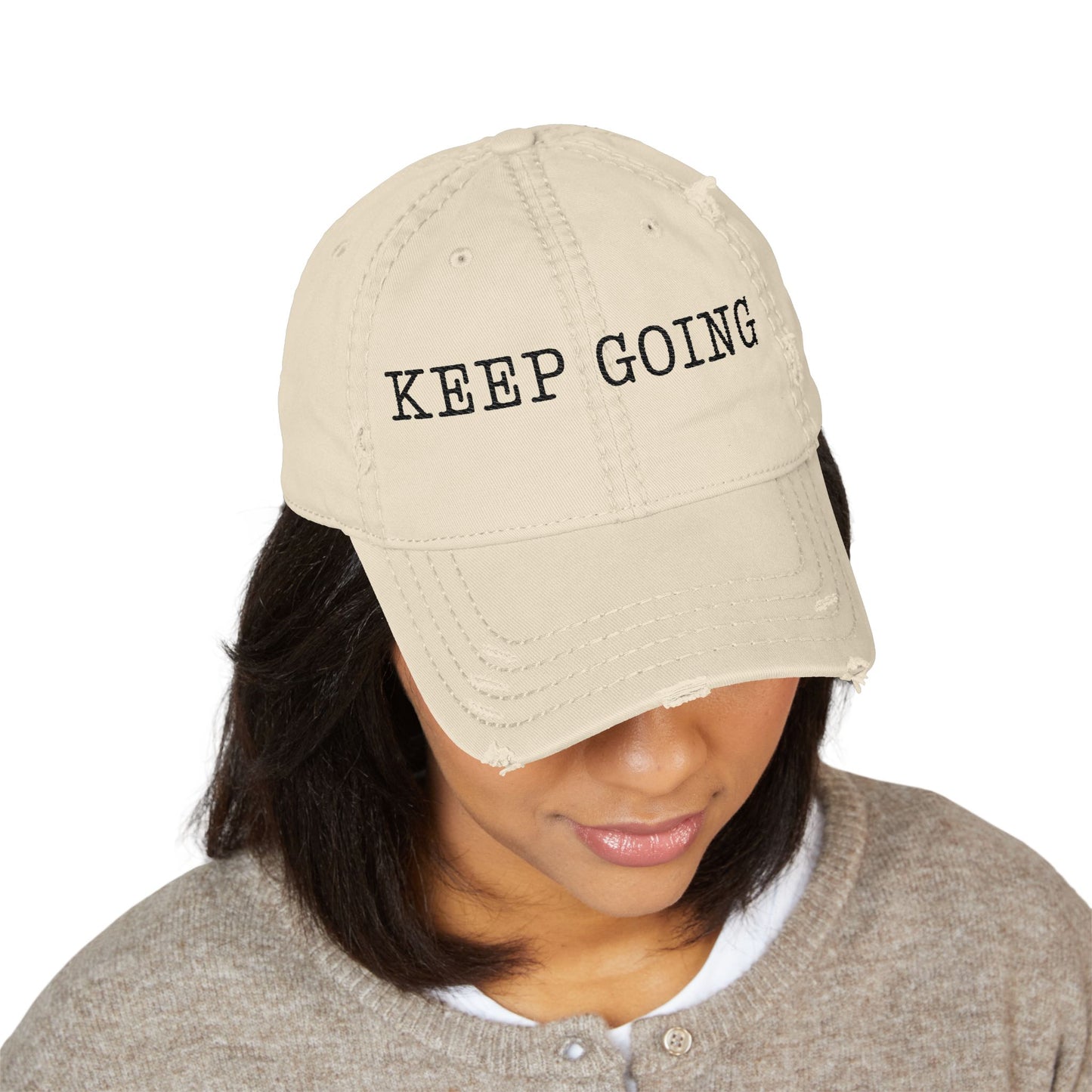 Distressed Dad Hat - Keep Going | Casual Cap, Motivational Hat, Embroidered Dad Cap, Gift for Him, Everyday Wear Cap